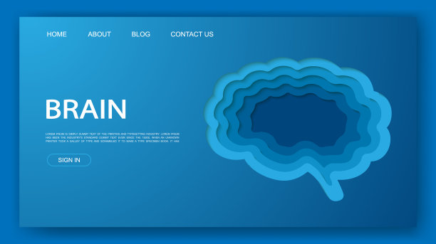 大脑3d剪纸风格网站模板。神经网络智能剪纸插画。内部器官符号为广告页。图片下载