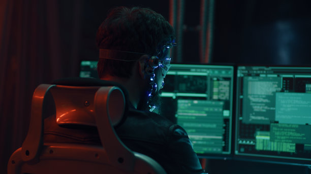 后视图的人使用未来的头戴LED灯程序开发代码图片下载