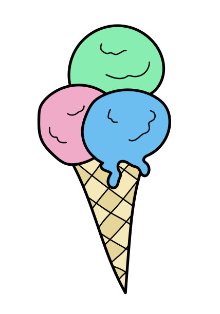 冰淇淋冰淇淋涂鸦矢量图标孤立在白色背景。可爱的手绘冰淇淋华夫蛋筒和三个冰淇淋球。甜美可口的夏日甜品卡通造型矢量插画。图片下载