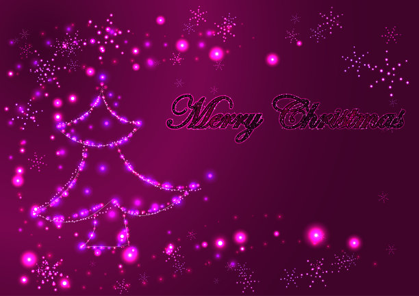 圣诞发光明亮的贺卡，装饰发光的圣诞树和雪花图片下载