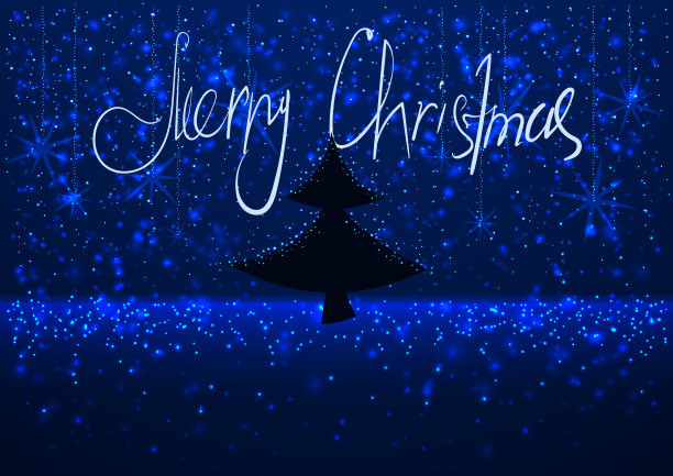 插图一个冬天的雪夜与剪影的圣诞树，贺卡圣诞快乐的背景图片下载