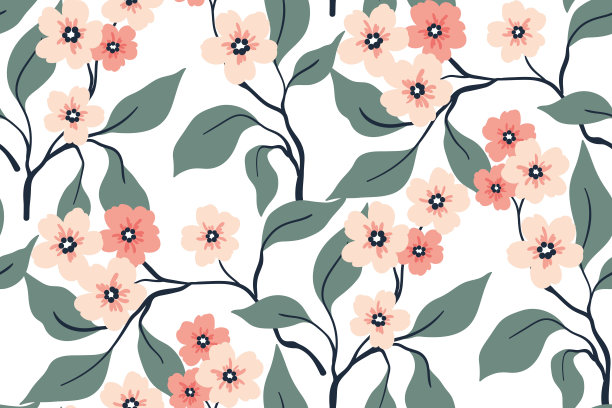 无缝的花卉图案，可爱的花朵背景设计与小粉红色的花朵，盛开的小树枝。向量。图片下载