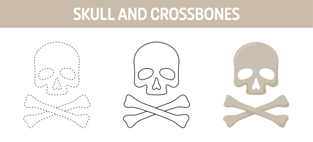 头骨和交叉骨绘制和着色工作表的孩子图片下载