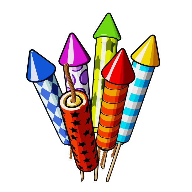 一套色彩鲜艳的烟花火箭。节日和圣诞节庆祝概念。矢量插图孤立在白色背景上图片下载