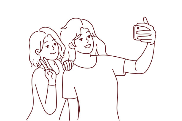 微笑的女孩在智能手机上自拍图片下载