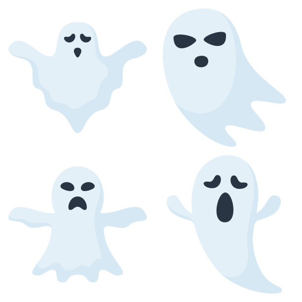 一套幽灵孤立的白色背景图片下载
