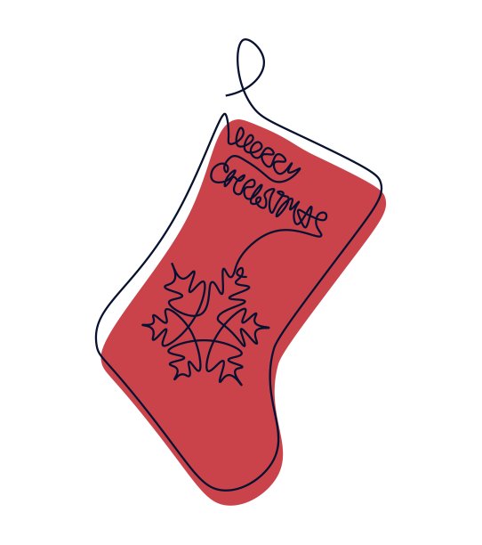 红色圣诞节日袜。插图是单线连续加颜色。线条艺术风格的年画。一句圣诞快乐。简单孤立的风格。图片下载