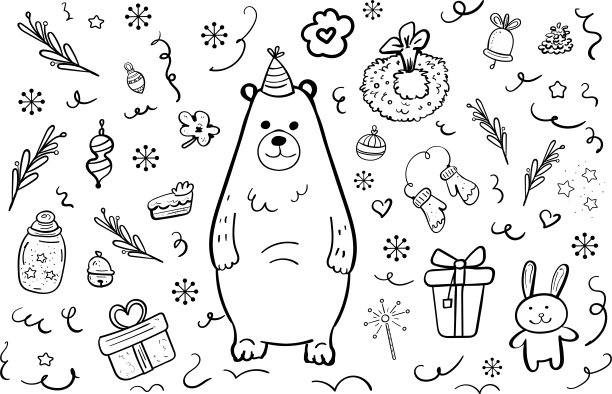 捆绑集与熊和野兔，圣诞礼物和装饰图片下载