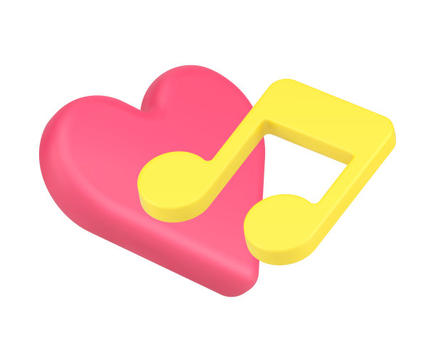 爱情音乐音符与心形浪漫电台最喜欢唱的歌现实的3d图标矢量图片下载