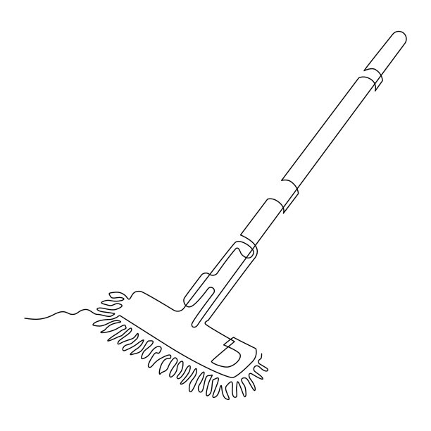 拖把配有伸缩手柄和超细纤维喷嘴。用于湿式房屋清洁。连续的线条画。矢量插图。图片下载