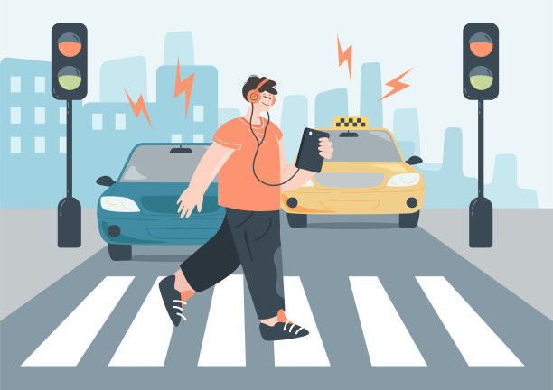 人行横道事故平面矢量插图图片下载