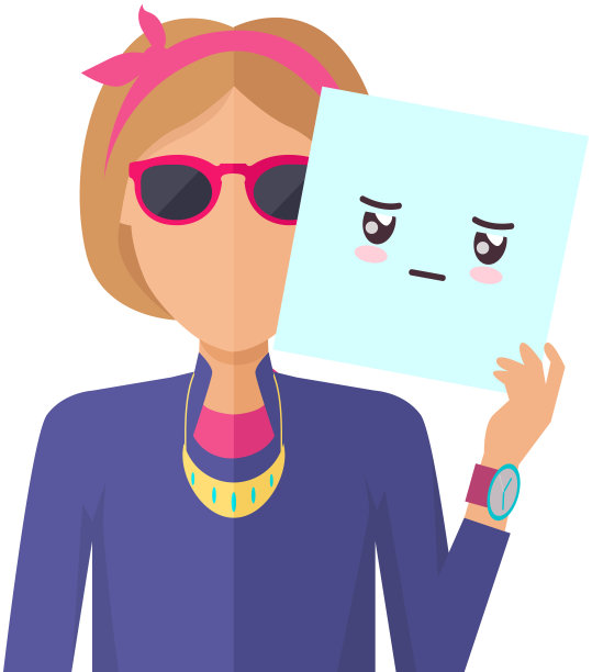 时髦的女人拿着可爱的卡哇伊冷漠的脸的照片。女士表现出漠不关心的情绪图片下载