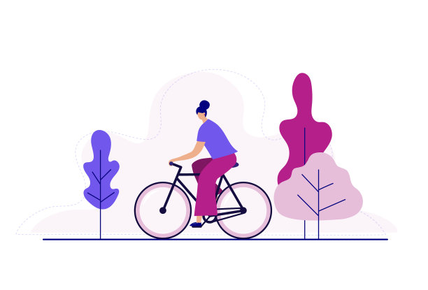 时髦的女人在森林里骑自行车图片下载