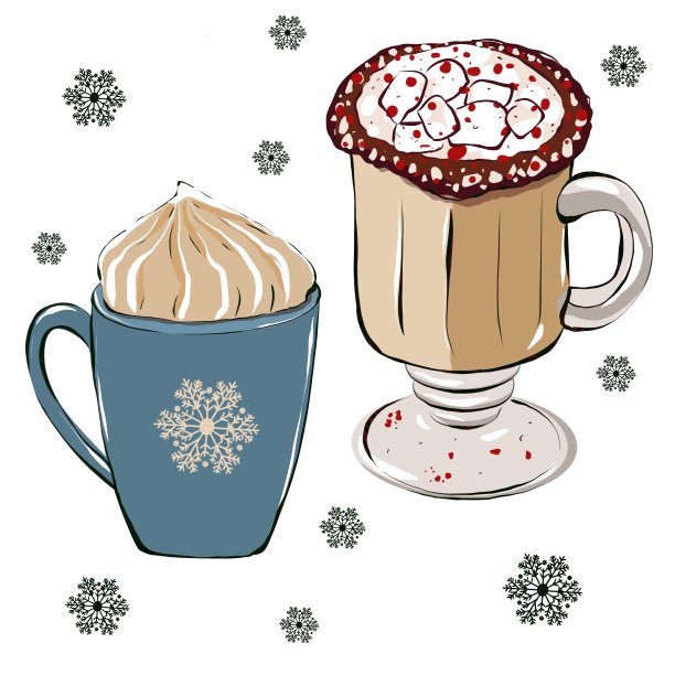 一套咖啡杯与咖啡和甜泡沫。手绘插图孤立在白色背景。图片下载