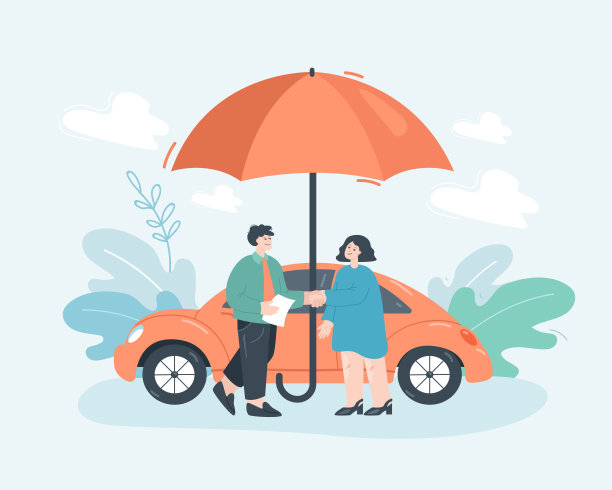 女司机在雨伞下得到汽车保险的帮助图片下载