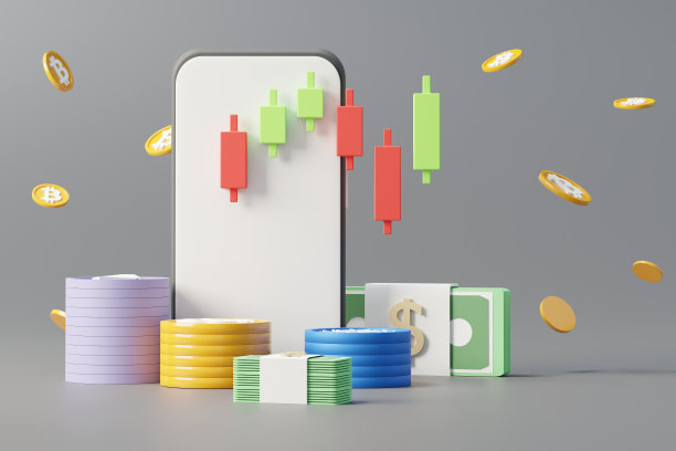 3d渲染智能手机的工作与白色复制空间和堆叠的加密货币比特币模拟和网络横幅。一叠捆钱和烛台图表。浮动的硬币。图片下载