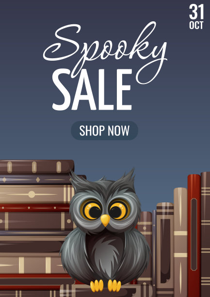 万圣节促销海报猫头鹰被书包围图片下载
