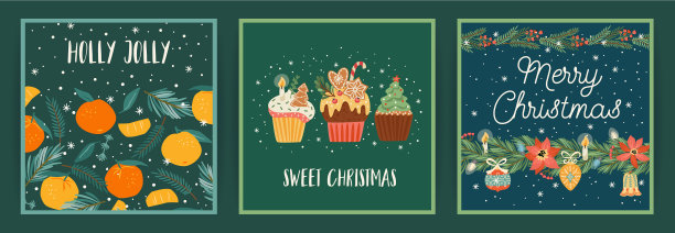 一套可爱的圣诞和新年贺卡图片下载