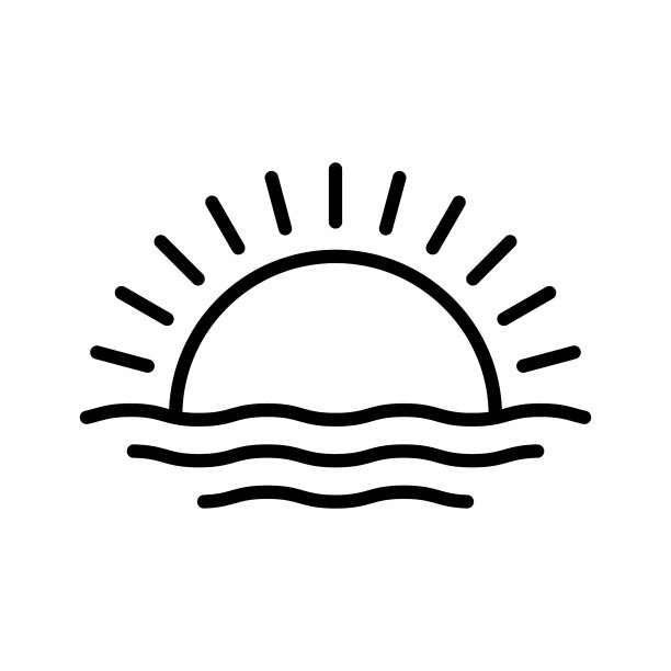 太阳和波浪的图标孤立在日出象形图上图片下载