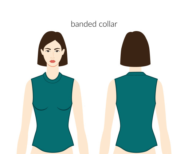 带领口领衣服性格美丽的女士在翡翠上衣，衬衫，连衣裙技术时尚插画，合身的身体。平装模板正面、背面。男女皆宜的CAD模型图片下载