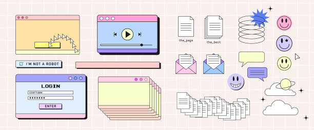 复古浏览器电脑窗口设置在90年代蒸汽波图片下载