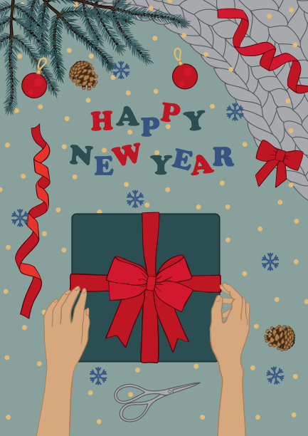 女士双手拿着圣诞礼物放在桌子上图片下载