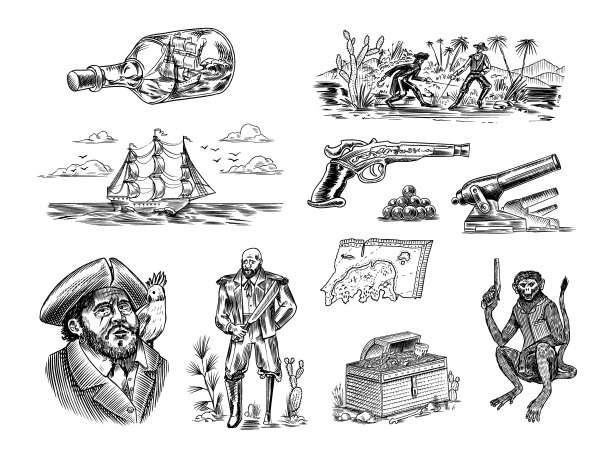 海上海盗，肩膀上有只鹦鹉图片下载