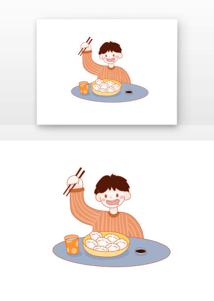 漫画卡通冬至吃饺子的人图片下载