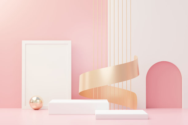 用于产品展示和广告的三维渲染抽象展示平台。简洁的场景背景设计。用于模拟的空基座。化妆用粉彩空舞台。图片下载