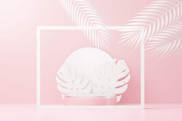 用于产品展示和广告的三维渲染抽象展示平台。简洁的场景背景设计。用于模拟的空基座。化妆用粉彩空舞台。图片下载