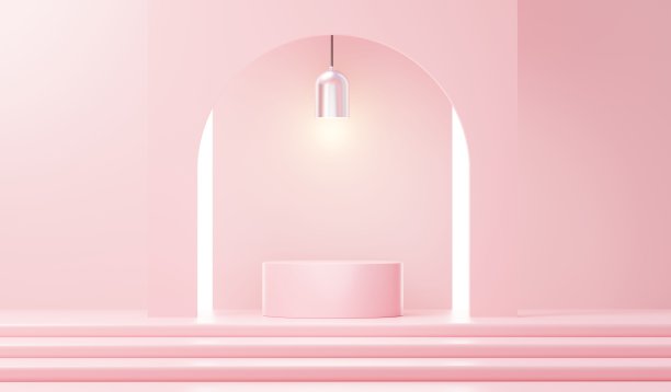 用于产品展示和广告的三维渲染抽象展示平台。简洁的场景背景设计。用于模拟的空基座。化妆用粉彩空舞台。图片下载