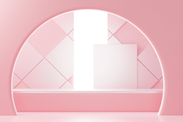 用于产品展示和广告的三维渲染抽象展示平台。简洁的场景背景设计。用于模拟的空基座。化妆用粉彩空舞台。图片下载
