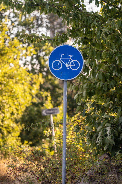 自行车路标志在一些灌木丛..图片下载