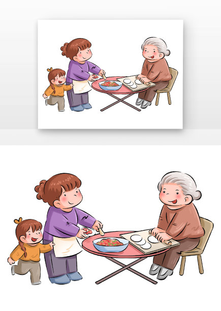 冬至温馨一家人包饺子图片下载