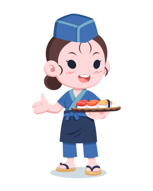 可爱风格的日本厨师卡通插画图片下载