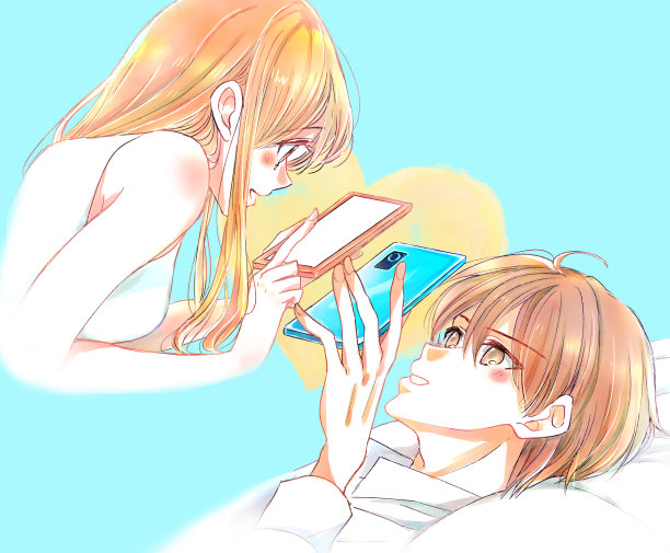 与智能手机互动的男女图片下载