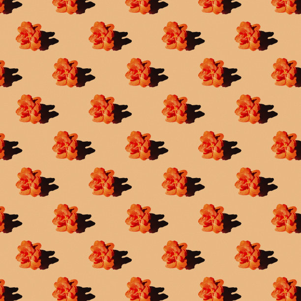 红色海棠花在米色背景上的无缝图案图片下载