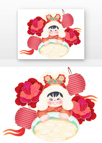 手绘儿童可爱吃饺子图片下载