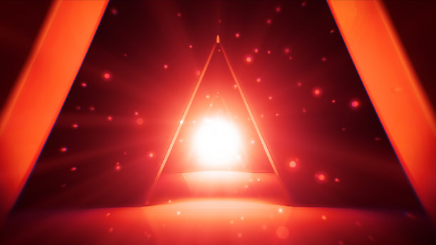 在暗红色金字塔未来隧道中向前飞行图片下载