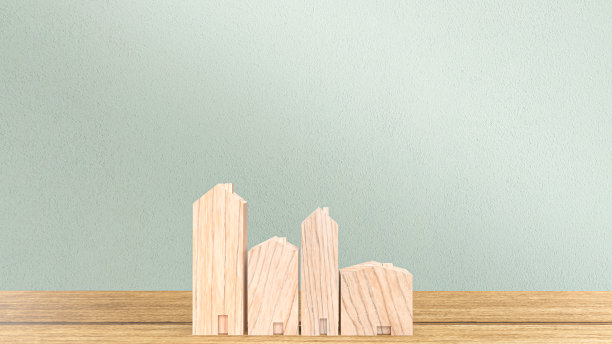 木材家的桌子上的财产或房地产概念3d渲染图片下载