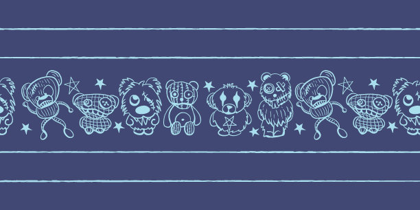 矢量涂鸦蓝色泰迪熊重复模式图片下载