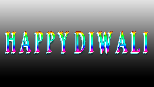 特写彩色文字排灯节快乐在灰色黑色的背景。图片下载