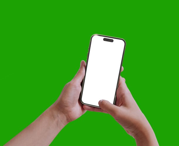 特写女性手拿智能手机在一个色度键背景图片下载