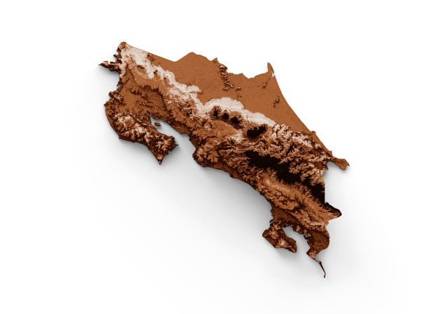 哥斯达黎加地图的旧风格，棕色图形的复古风格。高细节3d插图图片下载