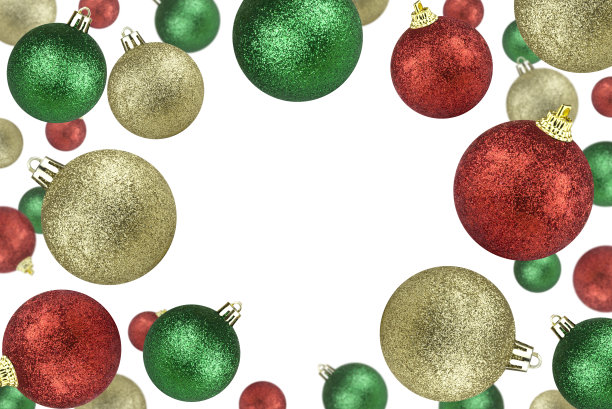 漂浮的圣诞球孤立在白色背景。图片下载