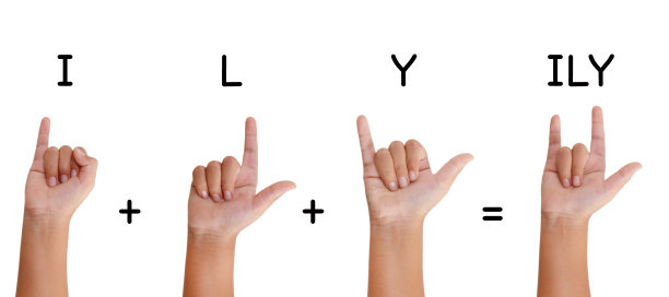 男人的手在白色的背景上做着我爱你的符号图片下载