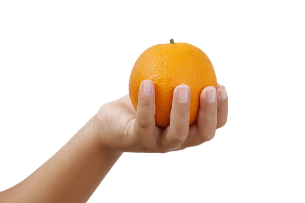 手握橙色，白色背景图片下载