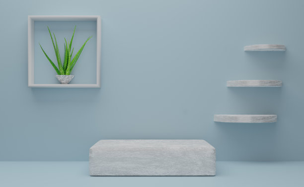 讲台空的几何形状在天蓝色粉彩组成的现代舞台展示和极简主义的模型，抽象的橱窗背景，概念3d插图或3d渲染图片下载