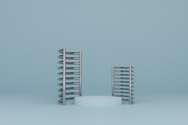 讲台的几何形状空在天蓝色粉彩组成的现代舞台展示和极简主义的模型，抽象的橱窗背景，概念3d插图或3d渲染图片下载