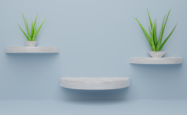 讲台空的几何形状在天蓝色粉彩组成的现代舞台展示和极简主义的模型，抽象的橱窗背景，概念3d插图或3d渲染图片下载